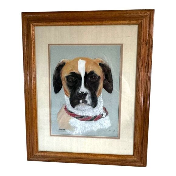 Vtg Framed Boxer Dog Portrait Sheba Signed Original Art By Katrina Blumenstein - Picture 1 of 7